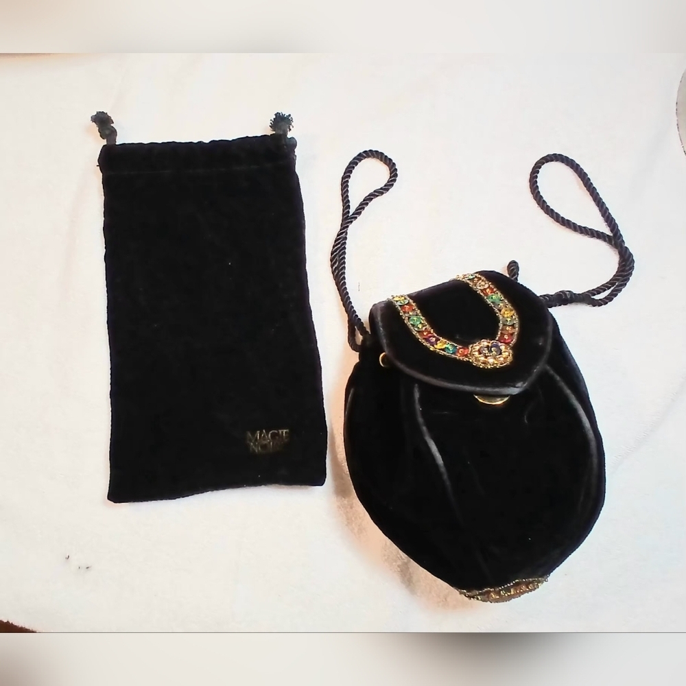 Vintage Evening Bag Black Velvet W Sequins And Beading